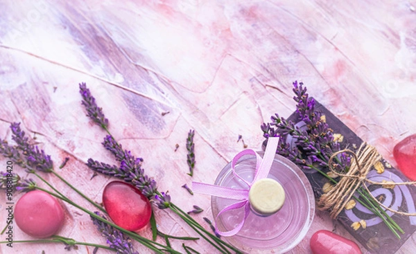Obraz Aromatic lavender home spa soap stones
