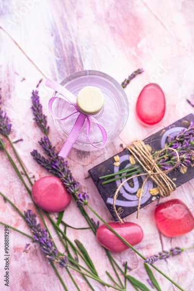 Obraz Lavender soap flowers spa background