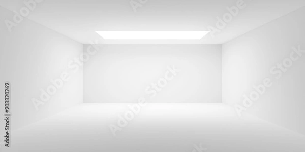 Fototapeta Empty, blank white room with ceiling light in the back, interior template with copy space