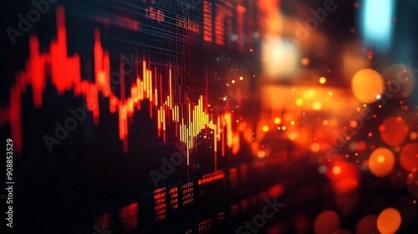 Obraz 下落する株式相場チャートグラフとコピースペース