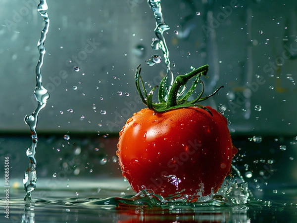 Fototapeta tomatoes in the water. in the background red tomato splash in water. 