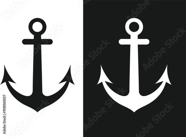Fototapeta Ship anchor or boat anchor flat icon Silhouette