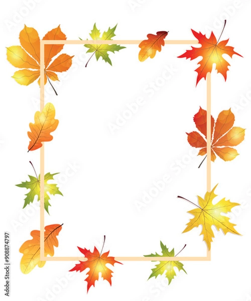 Fototapeta Vector frame for designs with fall foliage.  Maple, oak, chestnut leaves around the frame. 