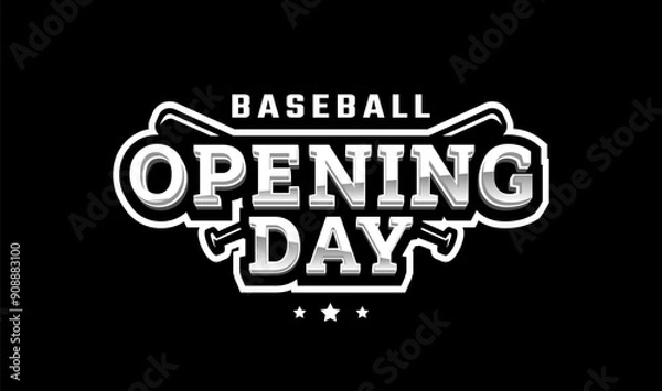 Obraz Opening day, baseball logo, emblem on a dark background.