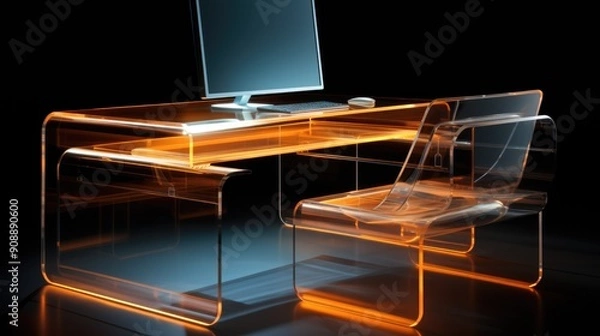 Obraz Modern office desk with a transparent computer and floating digital files