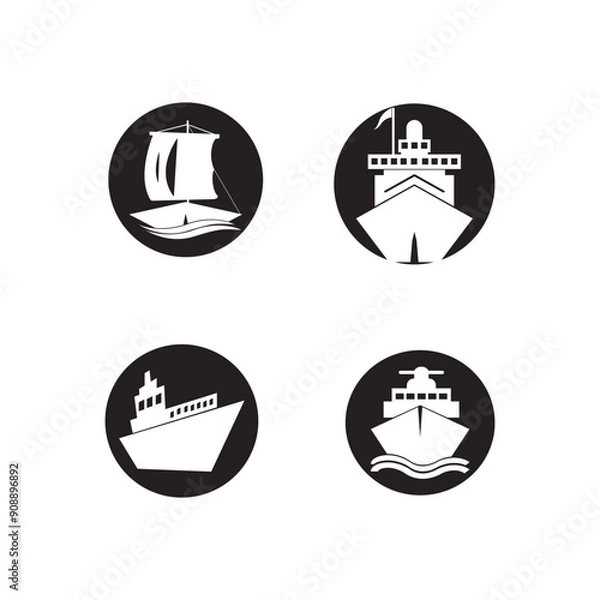 Obraz Ship Logo, Ocean Transport Vector, And Cruise Ship, Cargo, Logistics, Sailing School, Speedboat