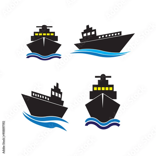 Obraz Ship Logo, Ocean Transport Vector, And Cruise Ship, Cargo, Logistics, Sailing School, Speedboat