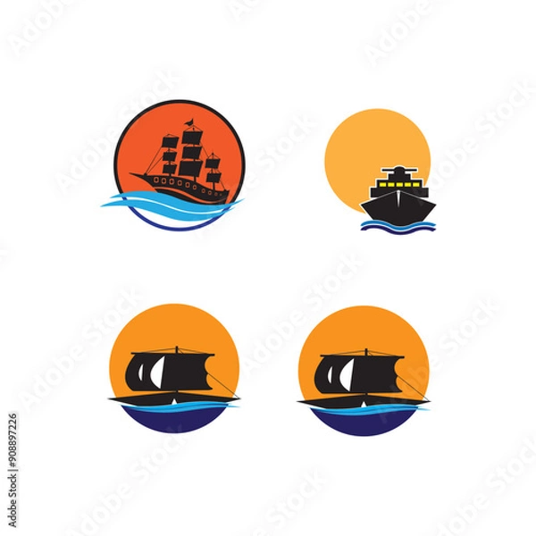 Obraz Ship Logo, Ocean Transport Vector, And Cruise Ship, Cargo, Logistics, Sailing School, Speedboat
