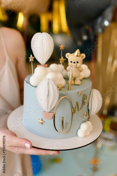 Obraz Cute Teddy Bear-Themed First Birthday Cake