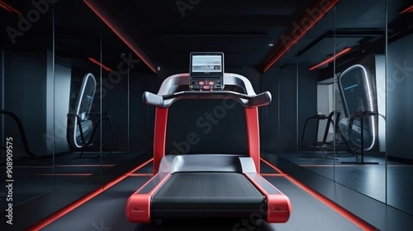 Fototapeta High-tech treadmill with a digital display in a modern gym
