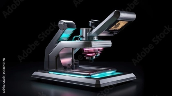Fototapeta Lab microscope with a high-tech, illuminated slide