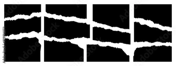 Fototapeta Set of torn black paper with ripped edges. Vector illustration.