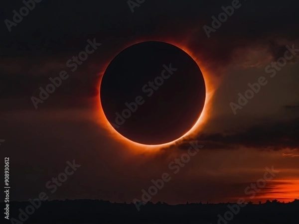 Obraz High quality image of red eclipse in the dark sky, space and astronomy concept, dark with red theme