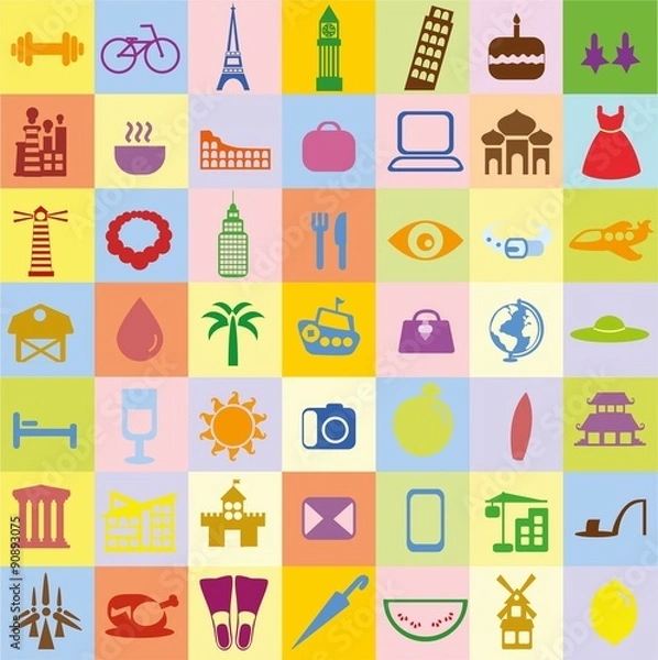 Fototapeta Big set of travel icons in flat style 