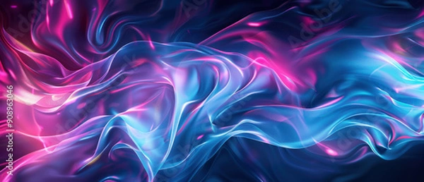 Fototapeta Technology Background,  Engaging abstract neon design with fluid shapes in turquoise and magenta reflecting a modern essence. The central area boasts an unobstructed copy space for