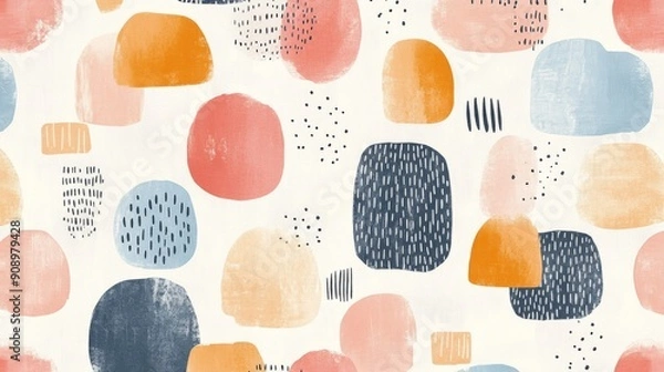 Fototapeta Abstract Seamless Pattern with Watercolor Shapes and Dots