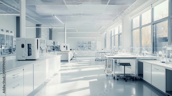 Fototapeta photo of a modern white laboratory interior with lab equipment and working tables