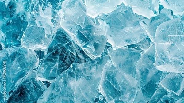 Obraz A close-up of clear ice blocks with intricate patterns, conveying an abstract yet captivating visual appeal. Evokes coldness, purity, and a sense of frozen artistry.