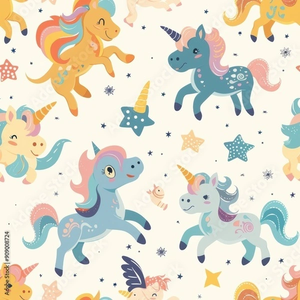 Fototapeta Enchanting Pastel Mythical Creatures Surrounded by Tiny Stars