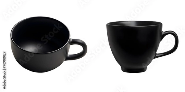 Fototapeta Set of tea cup matte black with white and transparent background