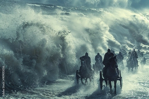 Fototapeta ai generative Pharaoh's army's chariot was hit by the sea
