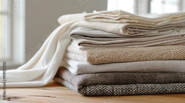Obraz Stack of Soft Textiles in Neutral Tones