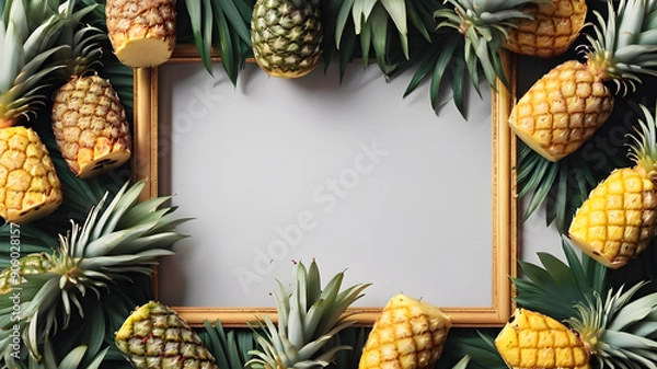 Obraz Frame made of pineapple, space for text. Generative AI
