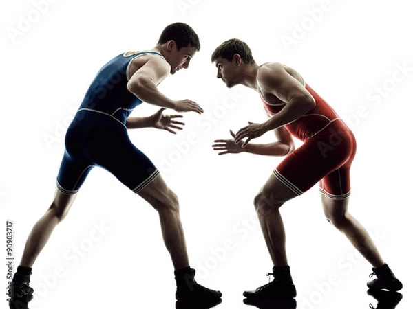 Fototapeta zapaśnicy zapaśnicy mężczyźni na białym tle sylwetka