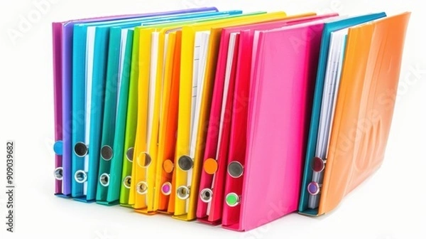 Fototapeta Organized School Binder with Vibrant Colorful Dividers on Clean White Background