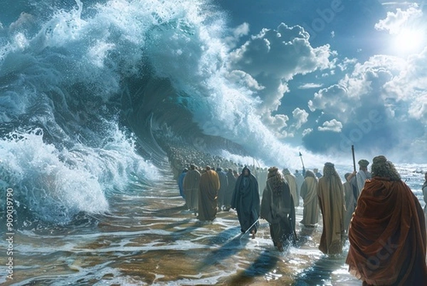 Fototapeta ai generative followers of the prophet who crossed the divided sea