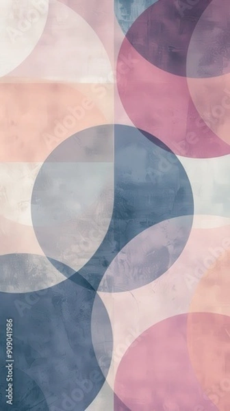 Fototapeta Overlapping circles create a harmonious geometric pattern in soft pastel shades, enhancing any modern interior space with a stylish touch