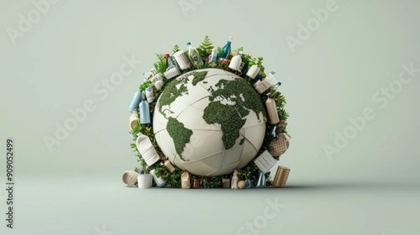 Fototapeta A globe is covered in trash, plastic and debris
