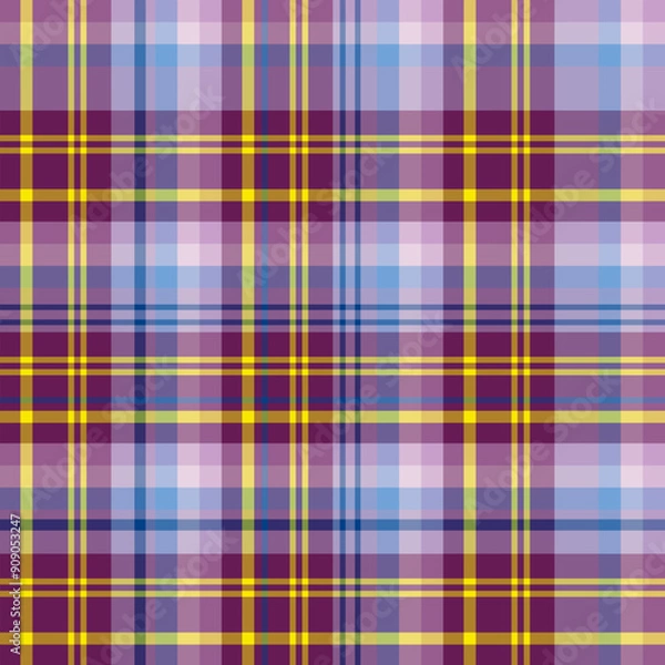 Fototapeta Seamless pattern in unique purple, yellow, blue and pink colors for plaid, fabric, textile, clothes, tablecloth and other things. Vector image.
