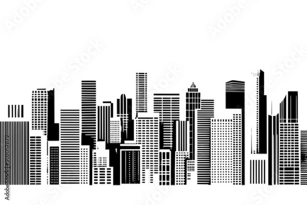 Fototapeta Panoramic view of a city skyline with varied building heights and architectural styles, vector illustration art
