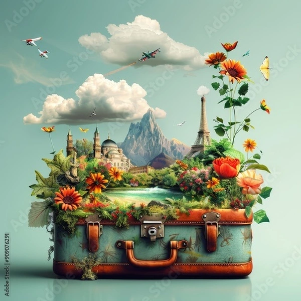 Fototapeta Travel Suitcase Filled with Wonders
