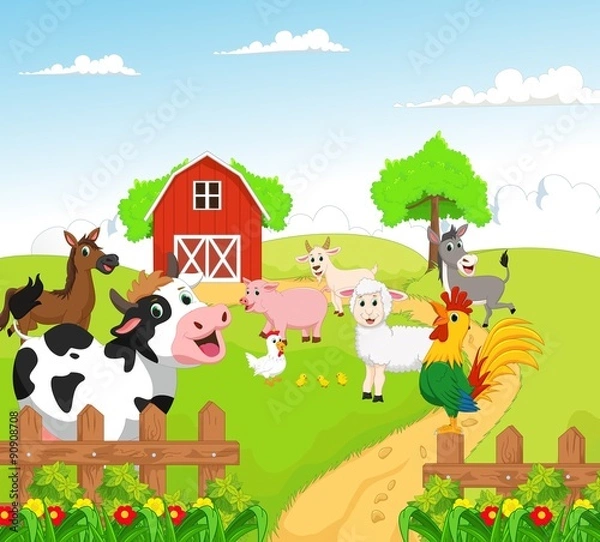 Obraz collection of farm animals with background