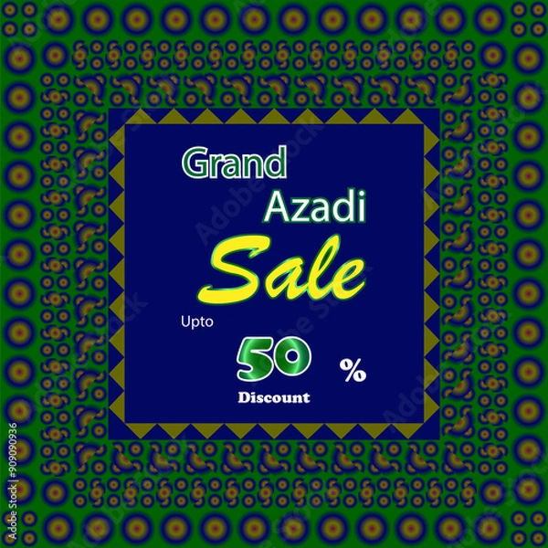 Fototapeta grand azadi sale, 50 % off, Azadi means in English (independence), geometric border, abstract design and art, gradients colors, vector file, social media post, banner