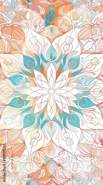 Fototapeta Delicate mandala features intricate floral patterns in soothing pastel colors, inviting calmness and reflection