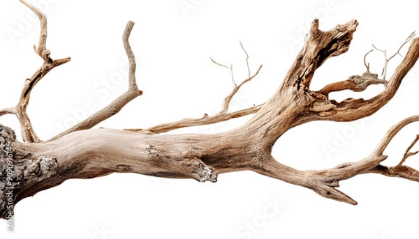 Fototapeta High-resolution isolated image of a weathered tree branch showcasing intricate textures and natural details, perfect for design projects.