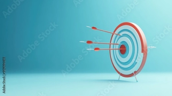 Fototapeta Red Arrows Hitting a Target on a Blue Background