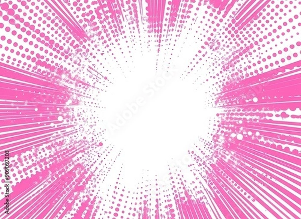 Fototapeta Pink white background, in the style of vector, halftone style, comic book explosion effect,