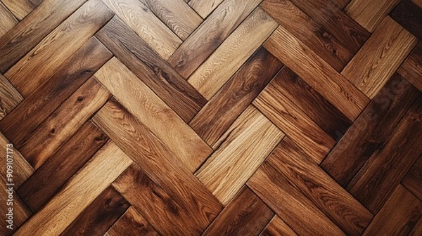 Fototapeta Wooden parquet flooring texture, showcasing natural wood patterns and a warm, inviting atmosphere.