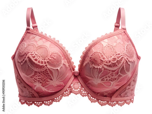 Obraz Pink lace pattern bra on isolated PNG background.