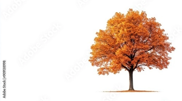 Obraz Supernatural tree in autumn with rich, warm hues of orange, red, and yellow, shedding leaves and sunlight filtering through