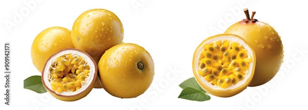 Fototapeta Set of organic passion fruits. Isolated on a transparent background.