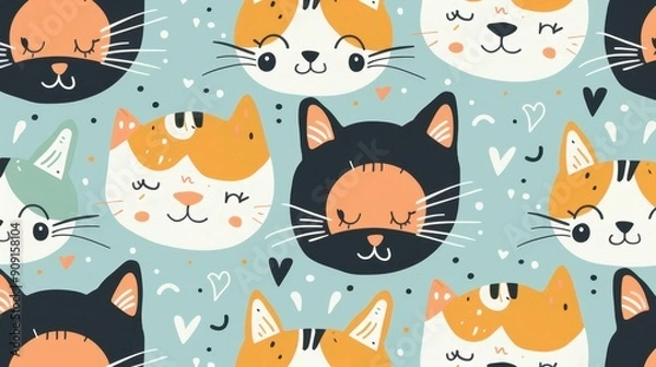Obraz Brightly colored cats with cheerful expressions create a fun and lively pattern