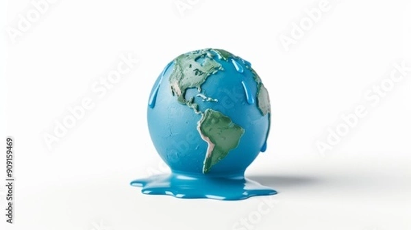 Fototapeta Melting Earth globe, dripping water, isolated on white background, representing global warming 