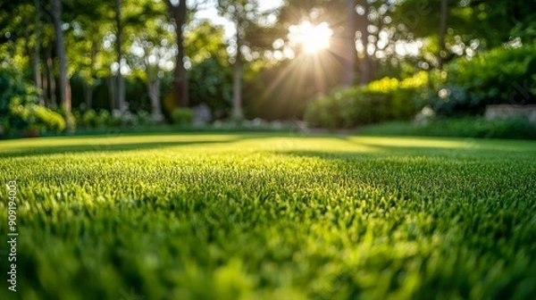 Fototapeta Pristine Lawn Care Mastery: Cultivating a Vibrant and Healthy Landscape through Meticulous Mowing, Edging, and Fertilization