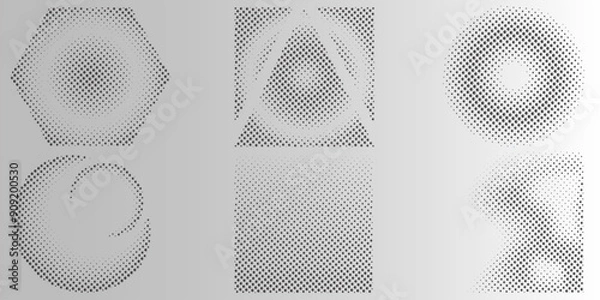Obraz Set vector halftone hexagonal polka dots with geometric shapes.