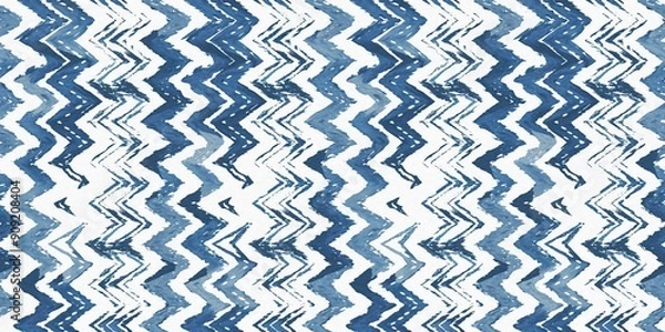 Obraz Summery ikat zig zag border pattern in painterly brushstroke digital design. Modern coastal living printed textile decor in seamless banner tape template.